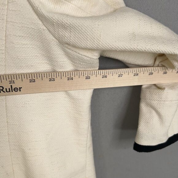 Talbots Coat Women 22W Ivory Textured Black Trim Collarless Capsule Quiet Luxury - Picture 11 of 13